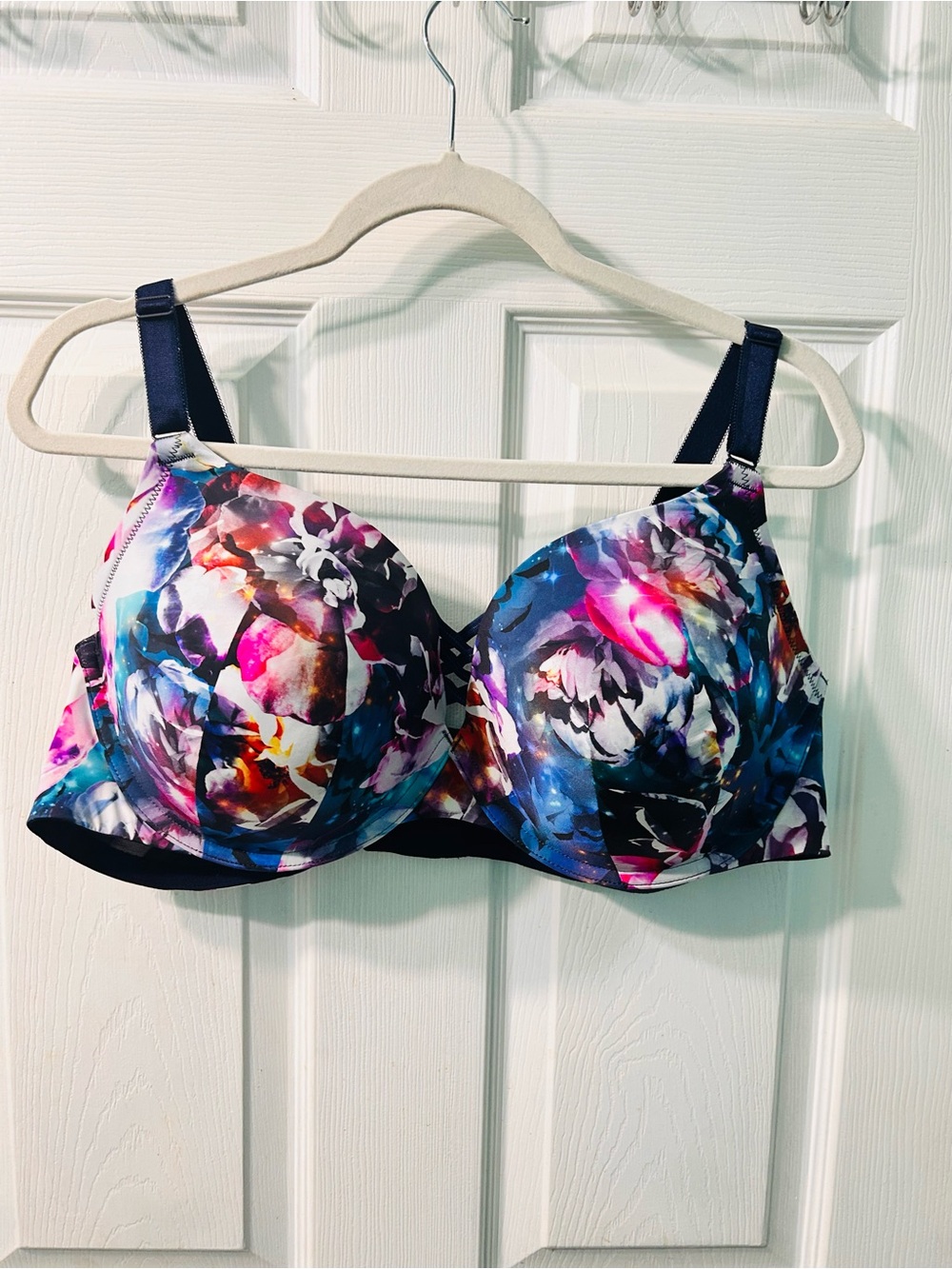 Women's Navy Floral Underwire Bra - Vibrant Multicolor Print
